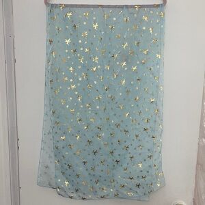Pale Blue Scarf With Gold Fairy Details